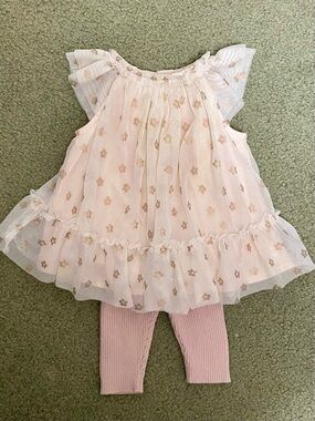 Cat & Jack Pink Tulle Floral Tunic with Ribbed Leggings